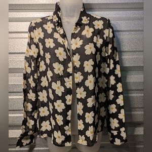 Reformation Black and White Floral Button Down Shirt Size Small